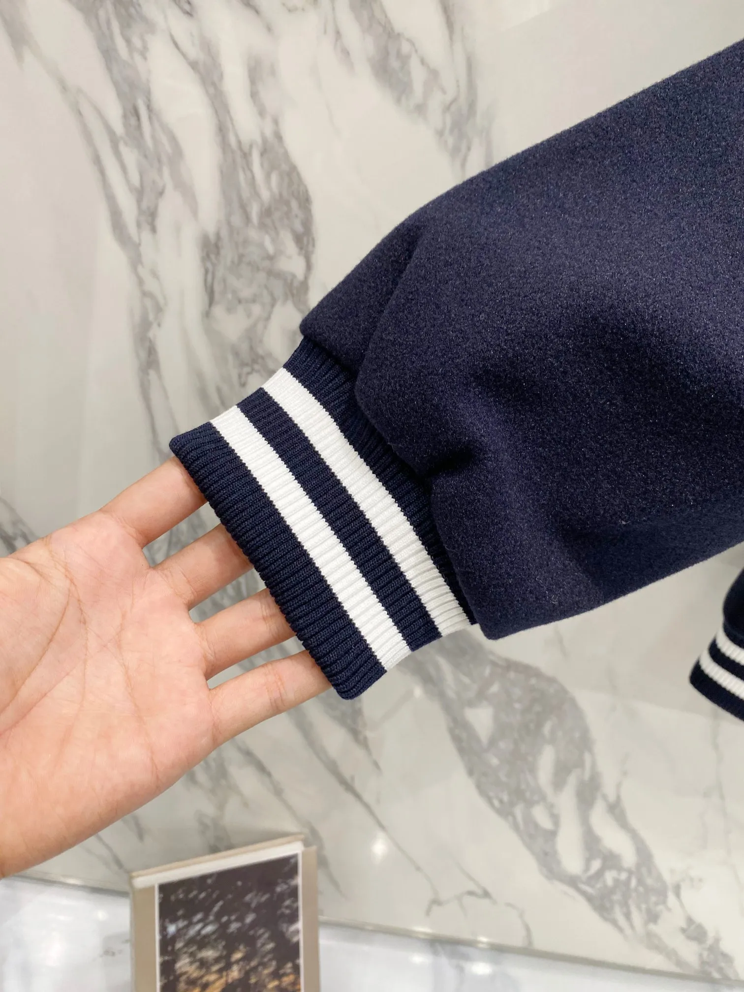 P310 Ralph Lauren Pony Embroidered American Retro Wool Spliced ​​Leather Baseball Jacket with Big Logo on the Back Color: Navy Size: m-XL